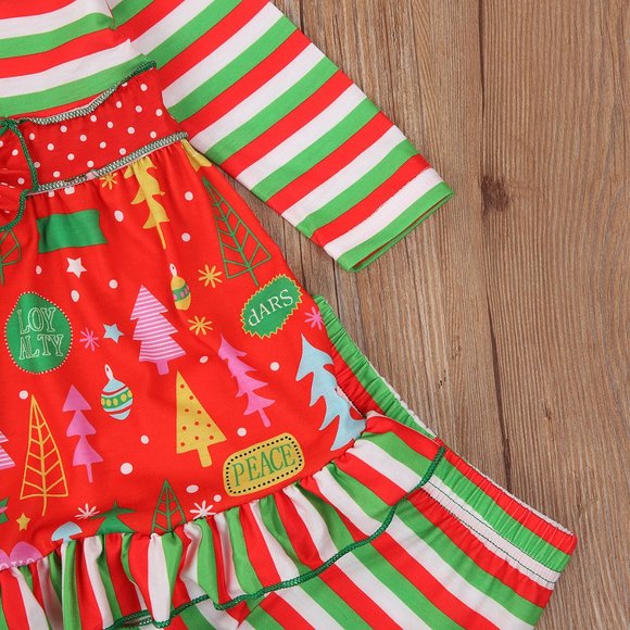 Christmas Tunic Dress Ruffle Leggings Girls Outfit - Picture 3 of 6
